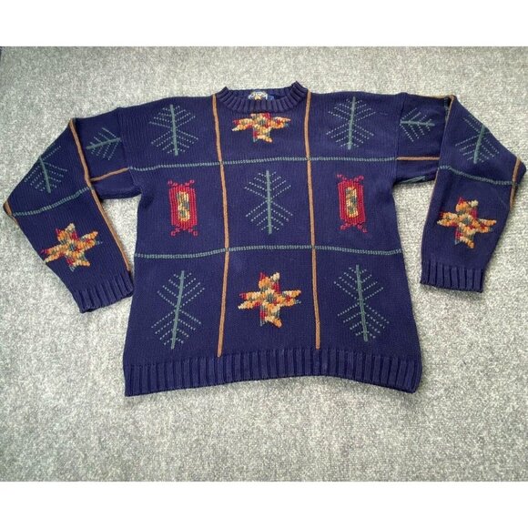 Vtg Chaps Ralph Lauren Sweater Men L‎ Blue Pullover Handframe 90s Y2K Grandpa - Picture 1 of 15